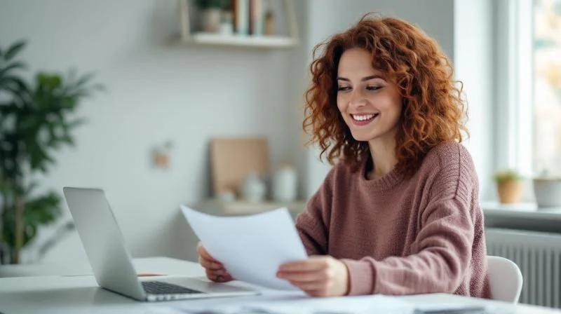 Person liest Foerderunterlagen am Tisch in einer Wolfsburger Wohnung
