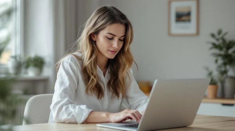 Frau mit Laptop bei einer Onlinefortbildung in Wolfsburg