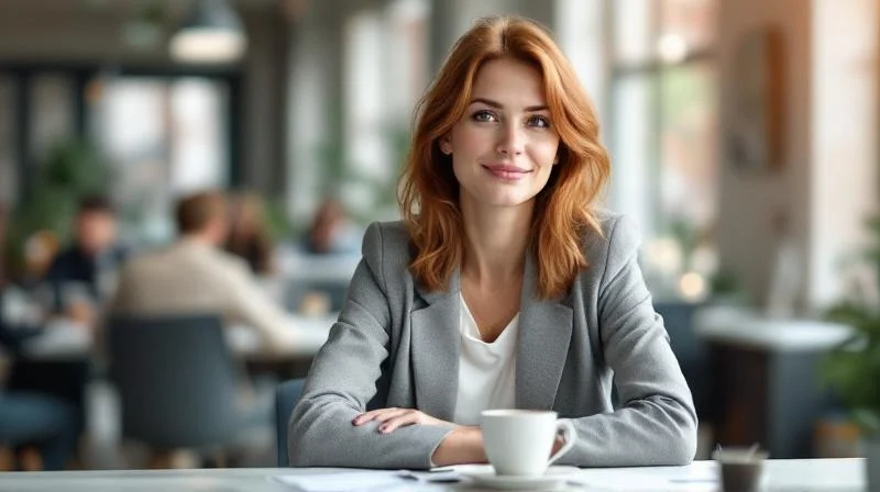 Frau mit Laptop an einem modernen Arbeitsplatz in einem hellen Wolfsburger Buero